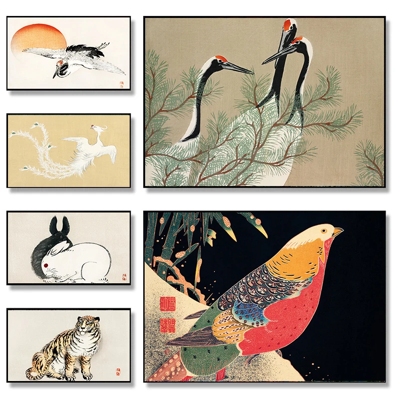 Mural de arte japonés para decoración, decoración de inodoro, decoración de salón, dibujos animados, oiseaux