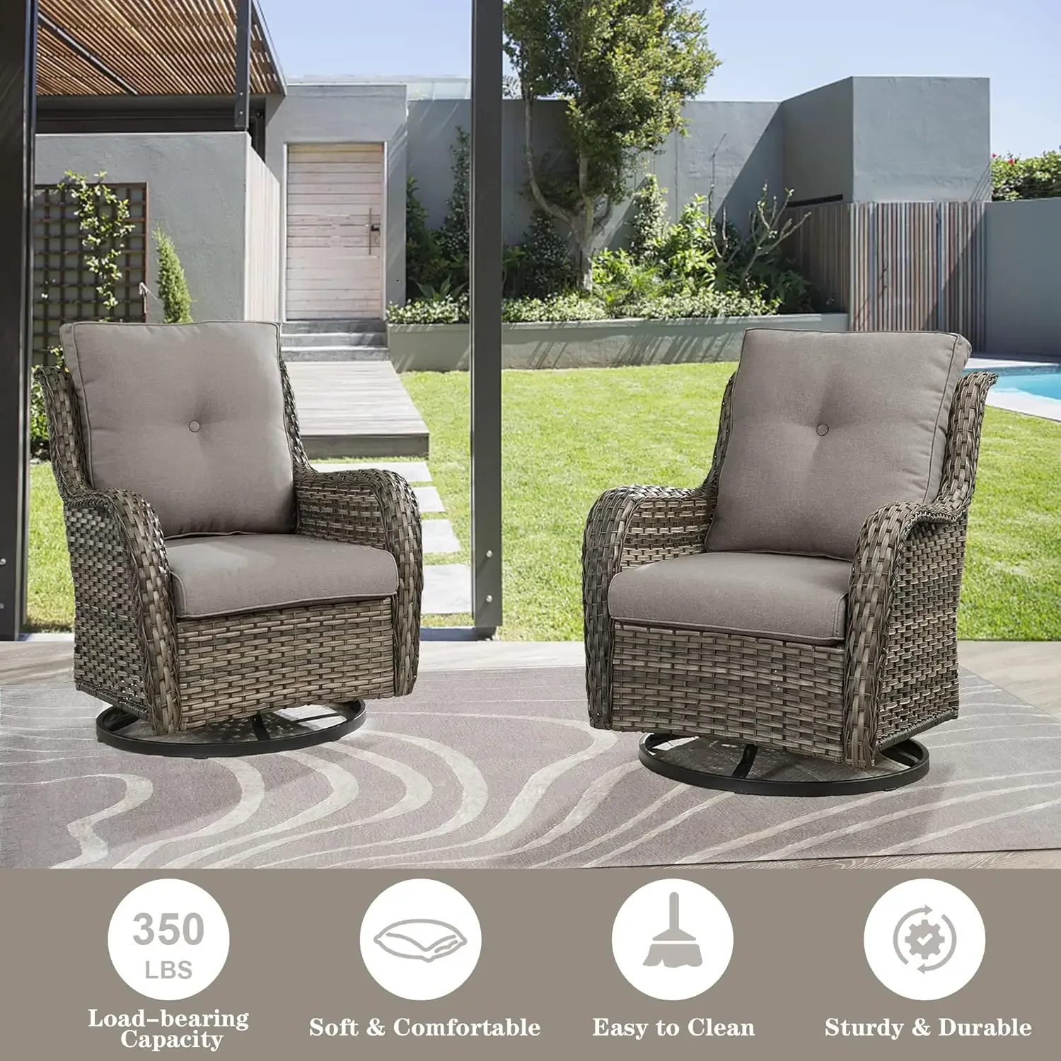 Outdoor Swivel Rcoker Patio Chairs - Outdoor Swivel Patio Chairs Set of 2 Wicker Chair Patio Furniture Sets with Covered Cushion