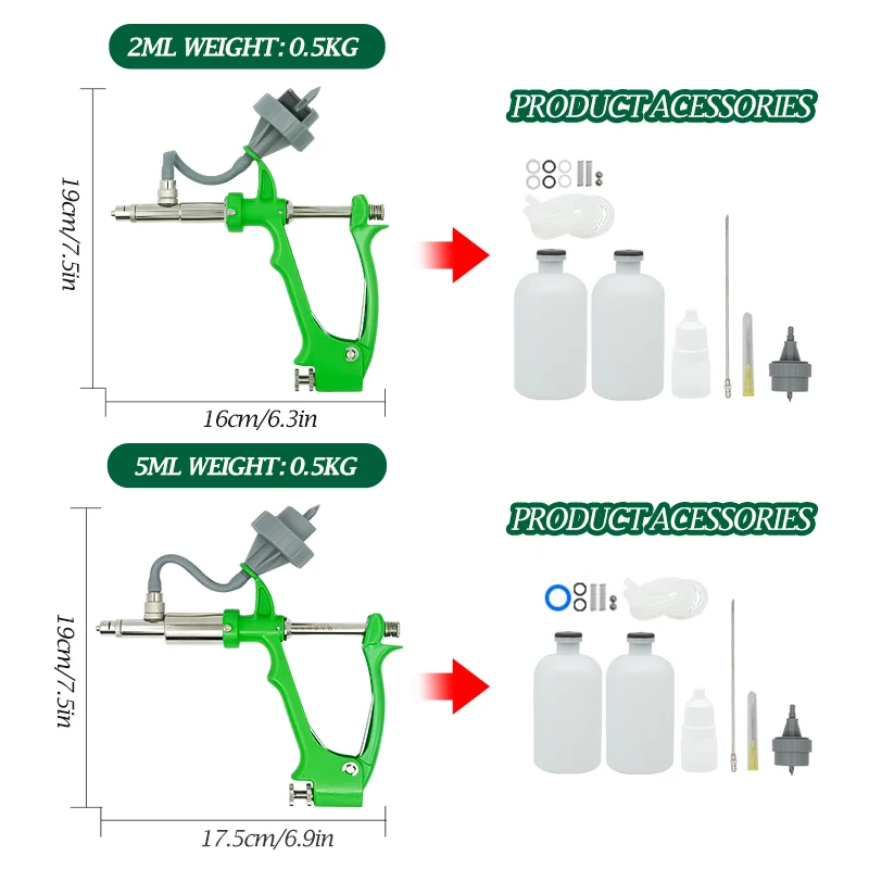 1/2/5ml Farm tools Continuous Syringe Veterinary Chicken Automatic Vaccine Syringe Animal Injection Dosing Device with Bottles