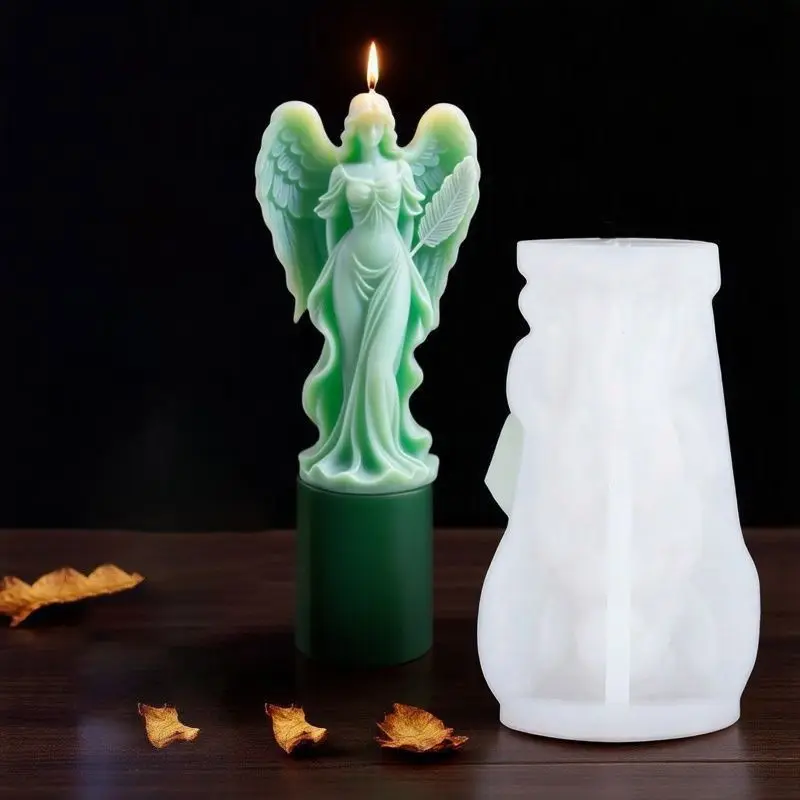 Dreamy Girl Scented Candle Mold, Food-grade DIY European Wings Goddess Plaster Figurine, Handmade Silicone Mold