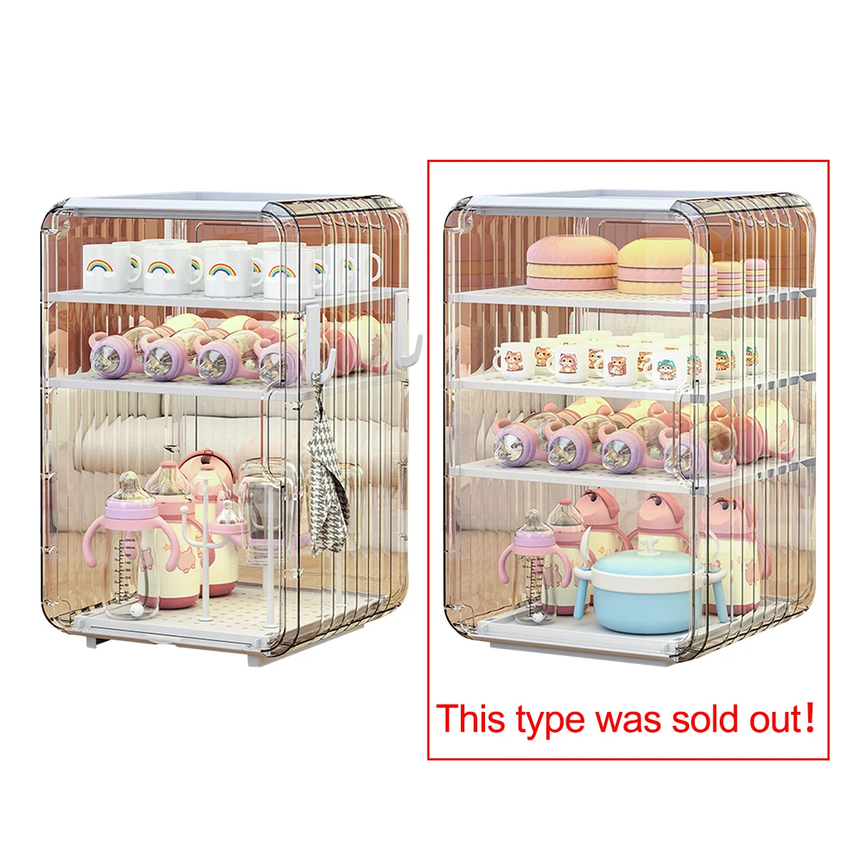 Kinder-Utensilien-Organizer, durchsichtig, verstellbar, Aufbewahrungsregal für Babyflaschen, Tassen, Teller, Küchenarbeitsplatte, Kühlschrank, Esszimmerschrank