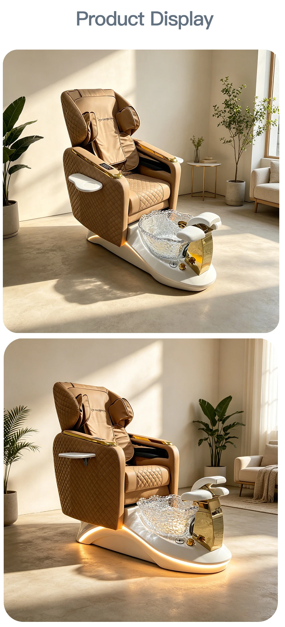 Elektrischer Pediküre-Stuhl mit Massagefunktion, Liegefunktion, Fußbecken, LED-Beleuchtung und Getränkehaltern - Salonmöbel nach Maß im Großhandel – Detail 11