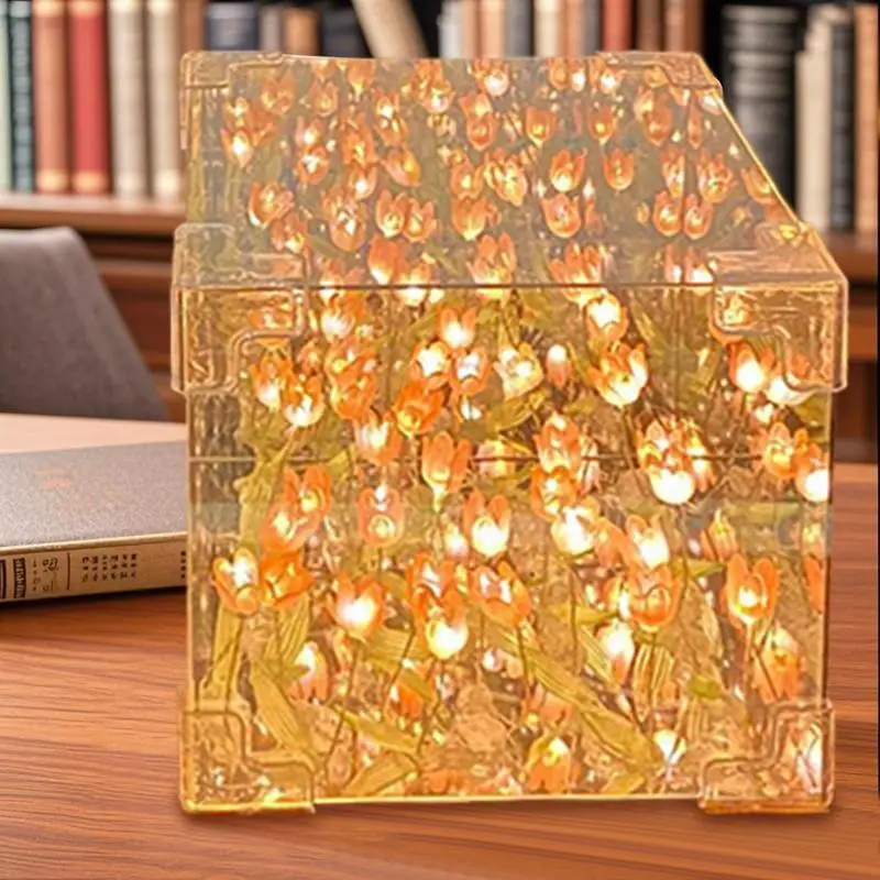 Flower Lamp LED Nightstand Lamp Handmade Rechargeable Tabletop Lighting Device Decorative Night Light for Living Room