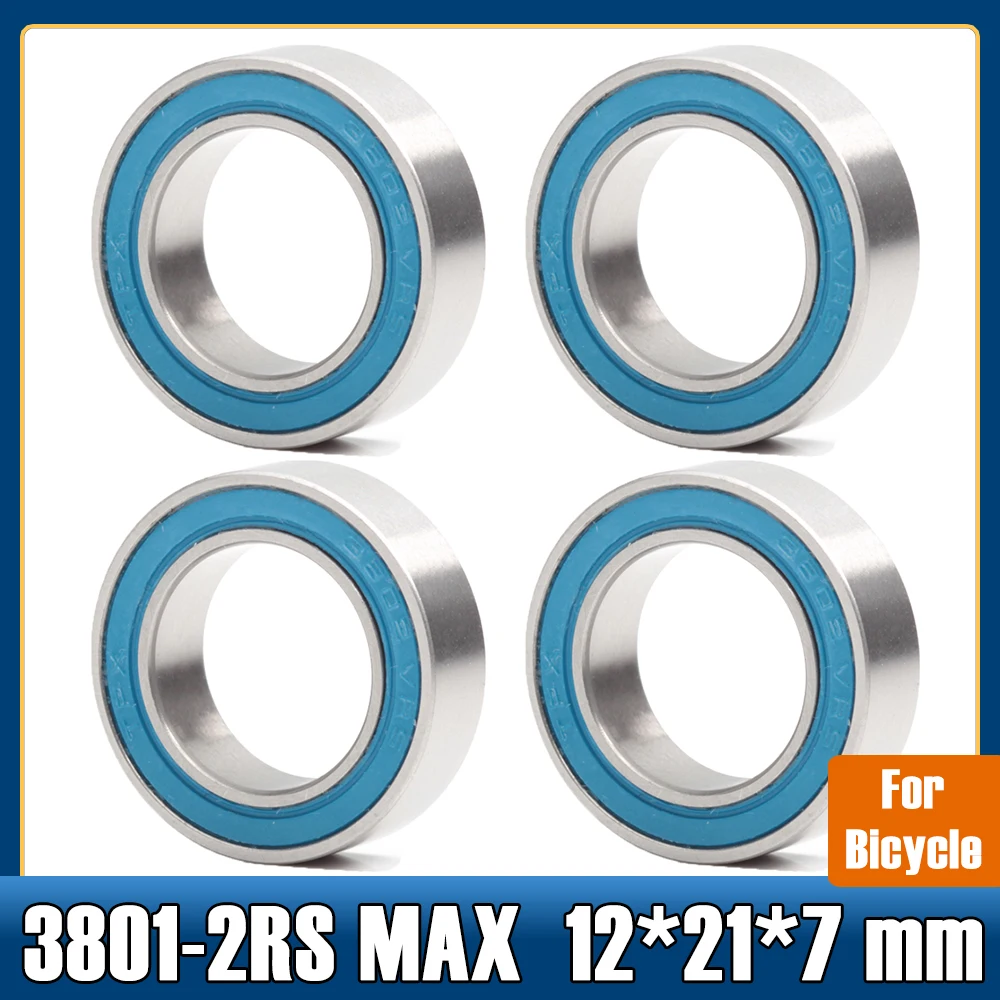 3801-2RS MAX Bearing 12*21*7 mm ( 4 PCS ) Double Row Full Balls Bicycle Suspension Pivot Repair Parts 3801 Ball Bearings