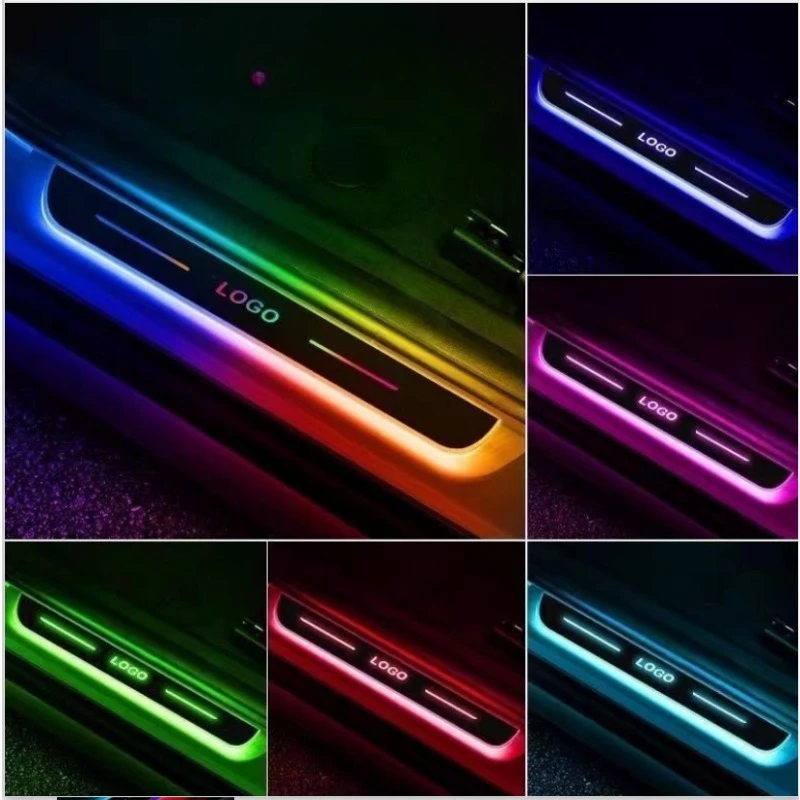 Customized Car door illuminated sill light logo Projector lamp Power Moving LED RGB Welcome Pedal Car Scuff Plate Pedal