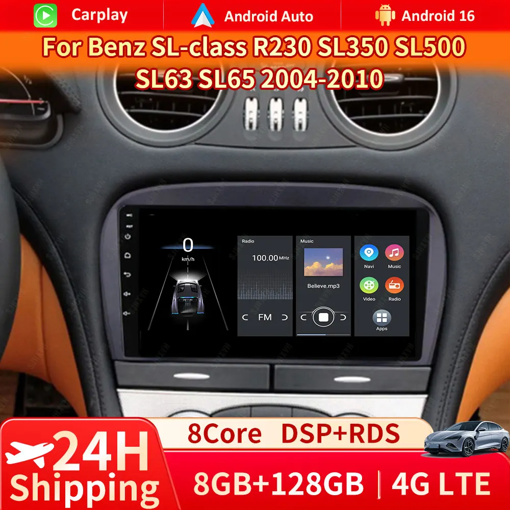 

Android 16 Carplay Car Radio For Mercedes Benz SL R230 SL350 SL500 SL55 SL600 SL65 2001-2007 Multimedia Player Stereo Head Unit