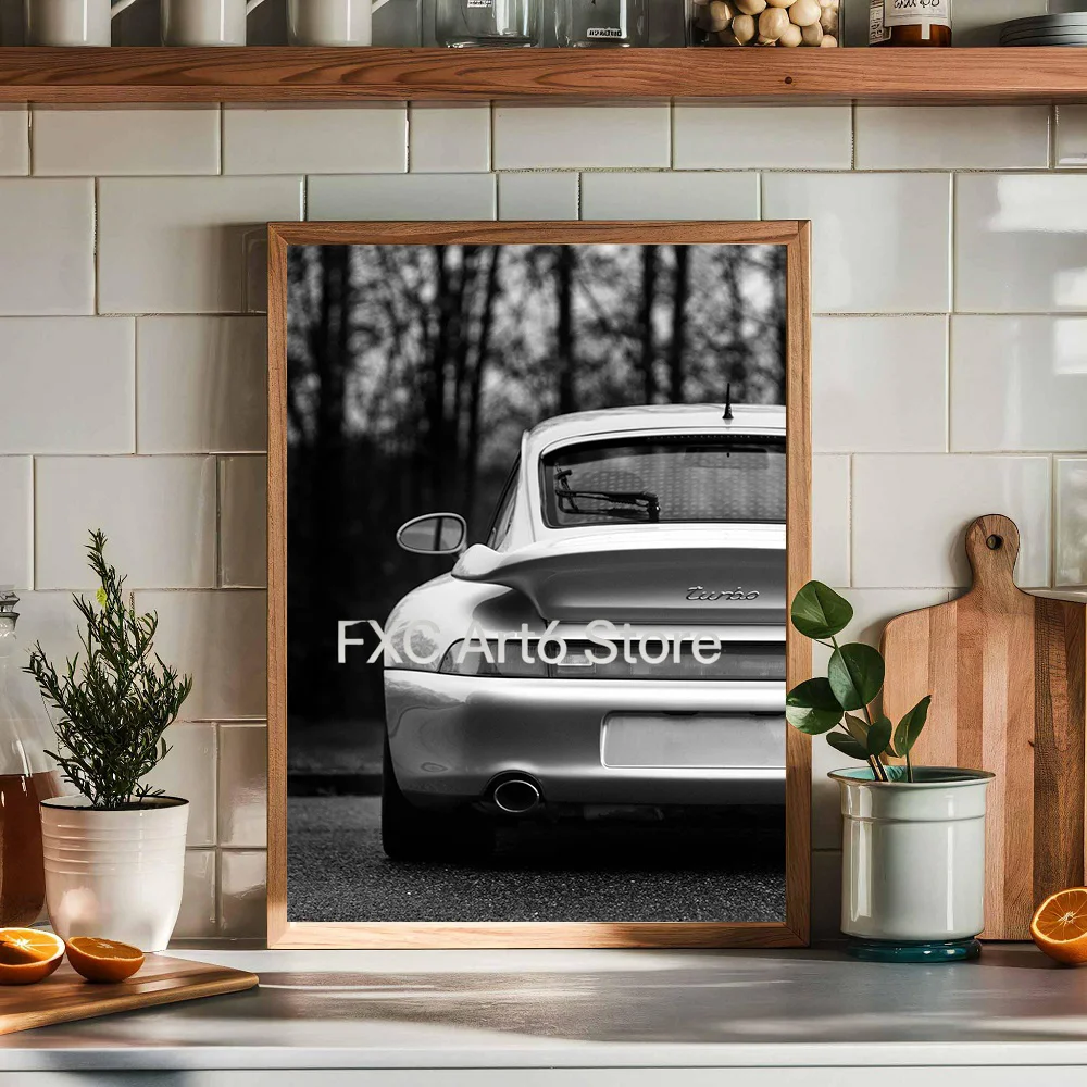 1PC frameless Black White Luxury Car Canvas Wall Art Fashion Simple Vehicle Poster Aesthetic Mural for Home Living Room Bedroom