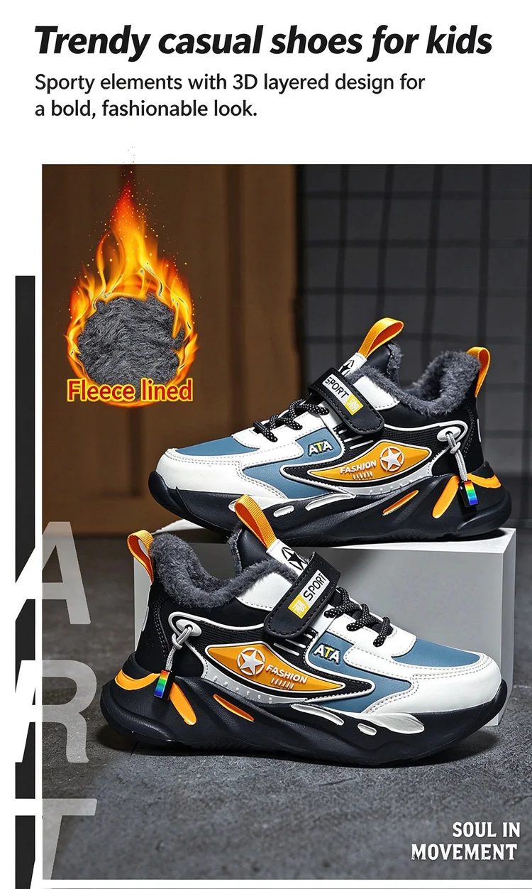 Leichte, mit Fleece gefütterte Winter-Sneaker für Kinder, Jungen und Mädchen, warme, rutschfeste Freizeitschuhe für den Außenbereich, bequeme Sportschuhe für Kinder. – Detail 4