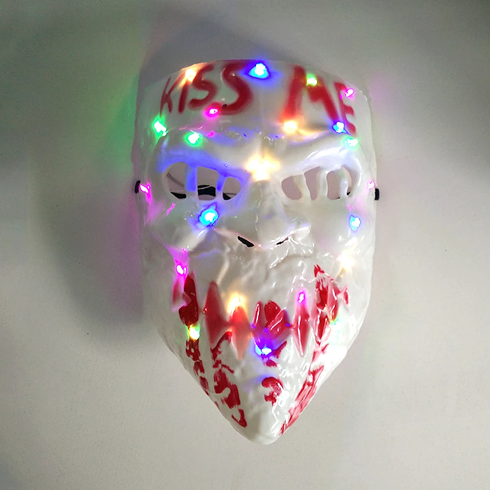 Kleurrijk lichtgevend horrormasker LED-gloeiend Kiss Me-masker Neon Light Up Film Cosplay Purge Masker Halloween Party Kostuum Rekwisieten