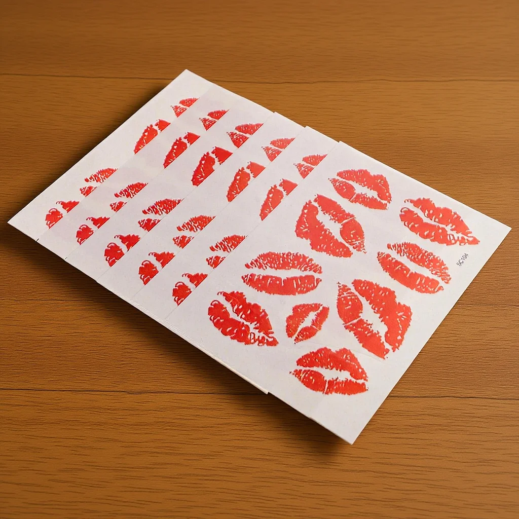 

6Pcs Red Lip Temporary Tattoos Waterproof Body Art Stickers for Face Arm Leg Decoration Long-Lasting Skin Safe