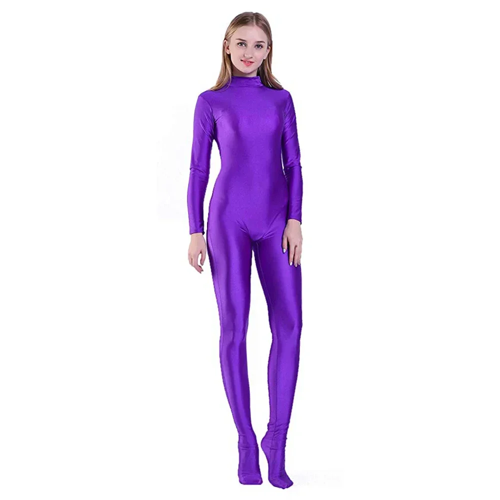 Aoylisey Vrouwen Spandex Full Body Zentai Footed Unitards Jumpsuit Lange Mouwen Bodysuit Meisjes Catsuit Skin Strak Halloween Kostuum