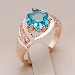 Kinel Unique Design Blue Stone Big Ring for Women Fashion 585 Rose Gold Color With Natural Zircon Vintage Wedding Jewelry