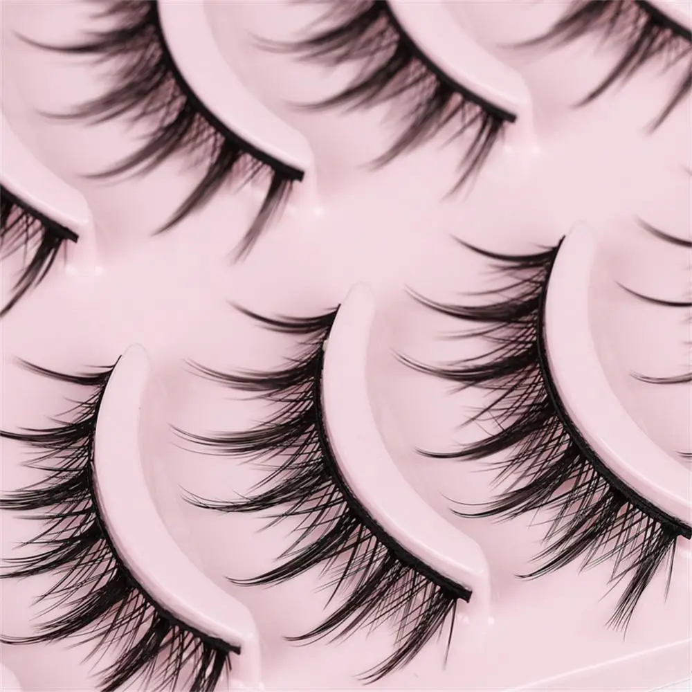 5คู่ Mink การ์ตูนขนตาปลอม3D ธรรมชาติ Fairy Wispy Fluffy Curling Eyelashes Eyelashes เครื่องมือแต่งหน้าความงาม