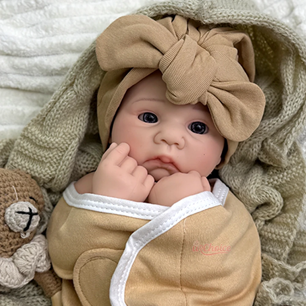 Soft 39cm Silicone Reborn Doll Boy with Sparking Bright Eyes Soft Body Newborn Baby for Birthday Gifts Photo Props