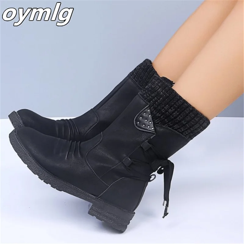 Bottes de neige mi-mollet en daim pour femmes, fermeture éclair rétro, chaussures chaudes, talons bas, mode hiver 2020