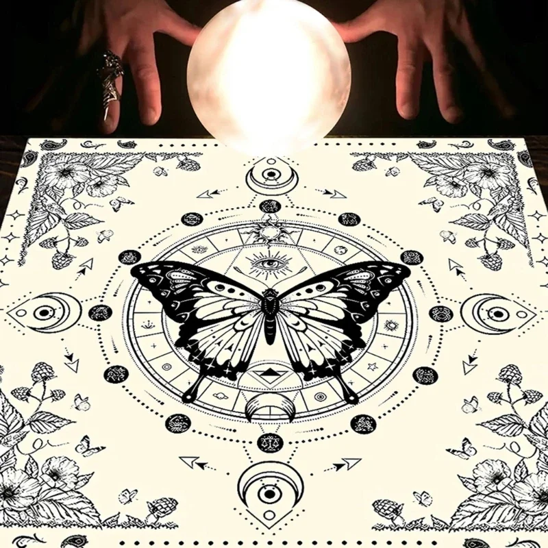 Nappe de tarot et cartes avec motif lune et papillon, accessoire de jeu de société