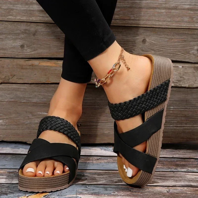 Women\'s cork flat sandals, non-slip platform flats, Women\'s platform slippers, outdoor slippers, women sandals