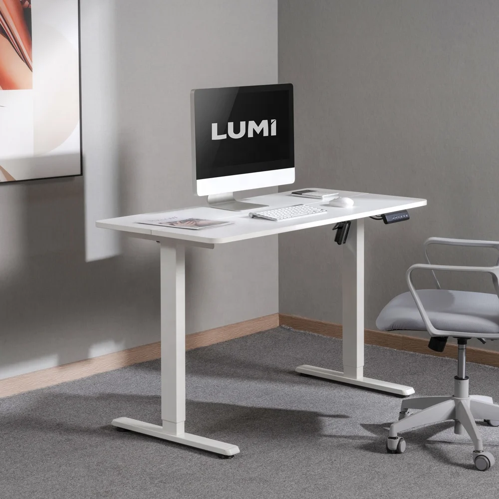 Mesa de Estudo Ajustável em Altura Inteligente, Branco Pequeno Motor Elétrico Único, Modern Home Office Furniture, Study Desk Stand