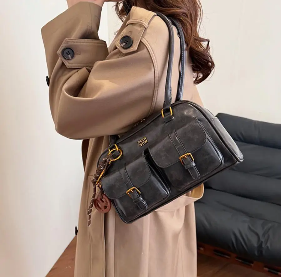 Kaffeebraune Damen-Handtasche mit mehreren Taschen, Umhängetasche, stilvolle, vielseitige Umhängetasche mit Buchstaben für Reisen, Arbeit, Einkaufen, Termine – Detail 13