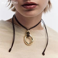 HangZhi Rope Chain Metal Pendant Necklace Vintage Long Adjustable  Sweater Chain Autumn New Punk Y2K Vintage Jewelry for Women