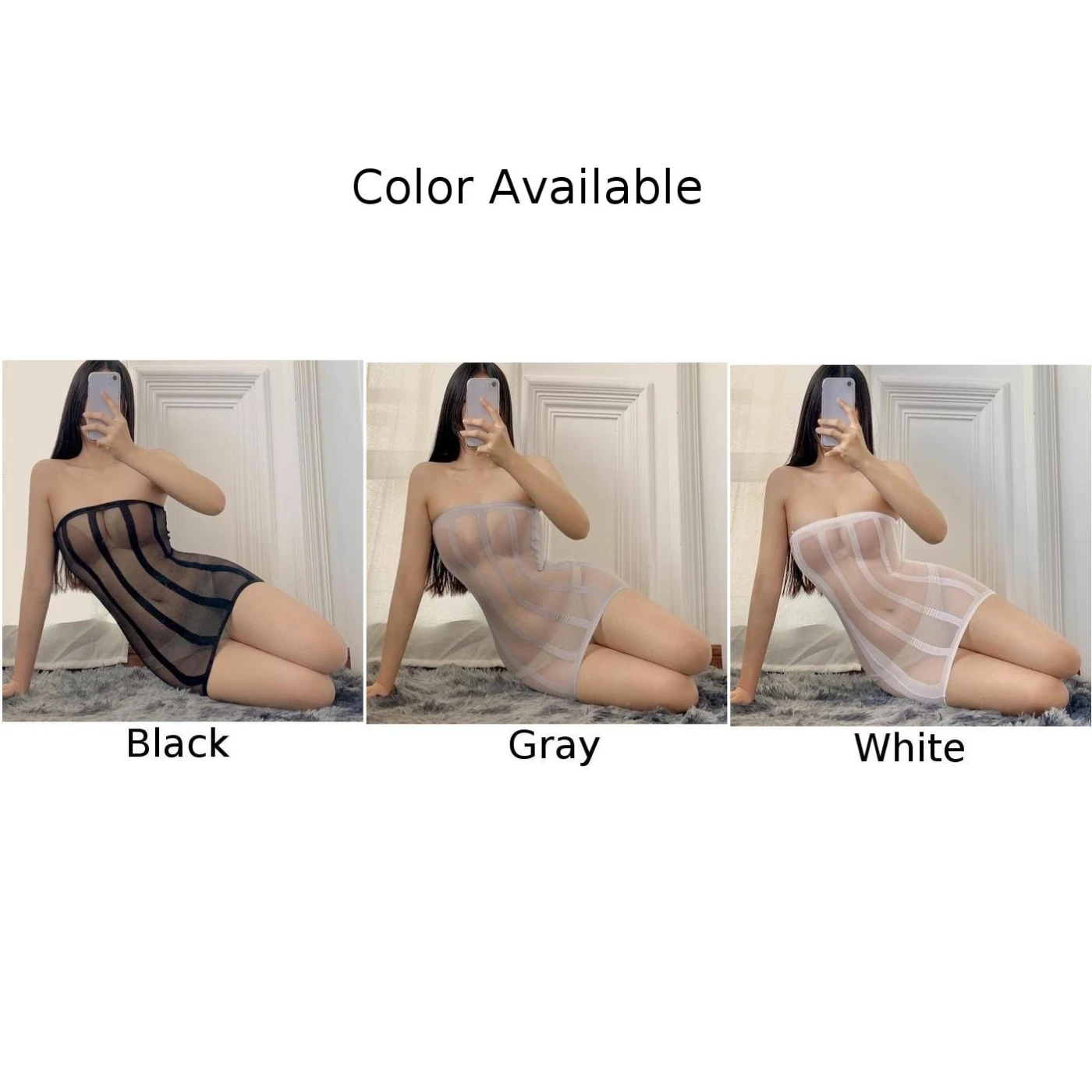 Basic Beach Dress Bobydoll Mini Clubwear Nylon See Through Bodycon Sexy Sheer Tube Strapless White /Black /Grey