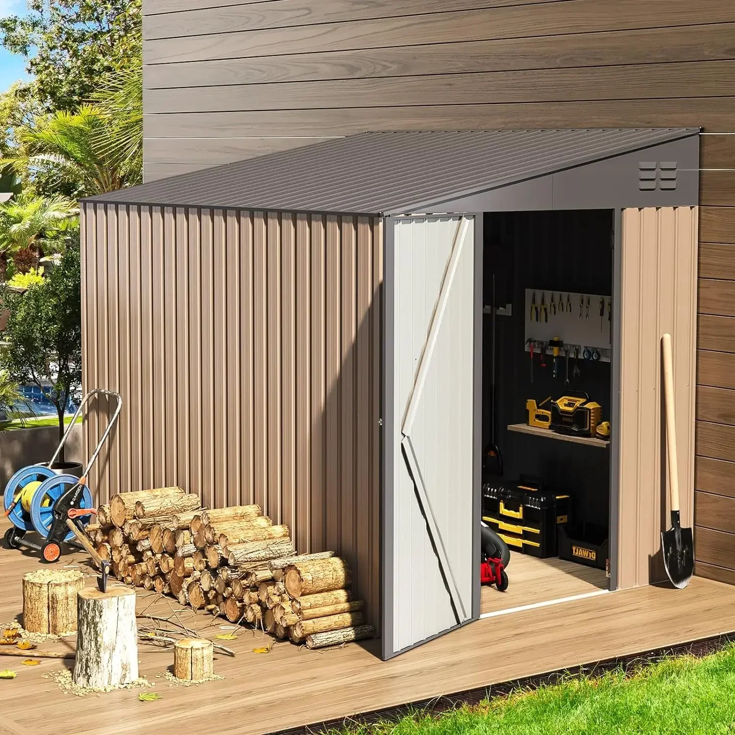 Storage Shed Lean, Outdoor Metal Wall Side Bike Shed & Outdoor Storage, Garden Storage Cabinet for Backyard, Patio & Outdoor