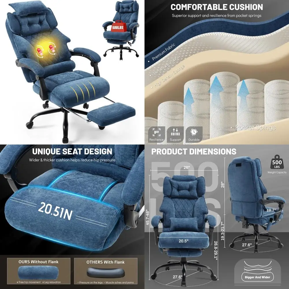 เก้าอี้สำนักงานปรับเอนได้สำหรับคนตัวใหญ่และสูง พร้อมที่พักเท้า รองรับน้ำหนักได้ถึง 500 ปอนด์