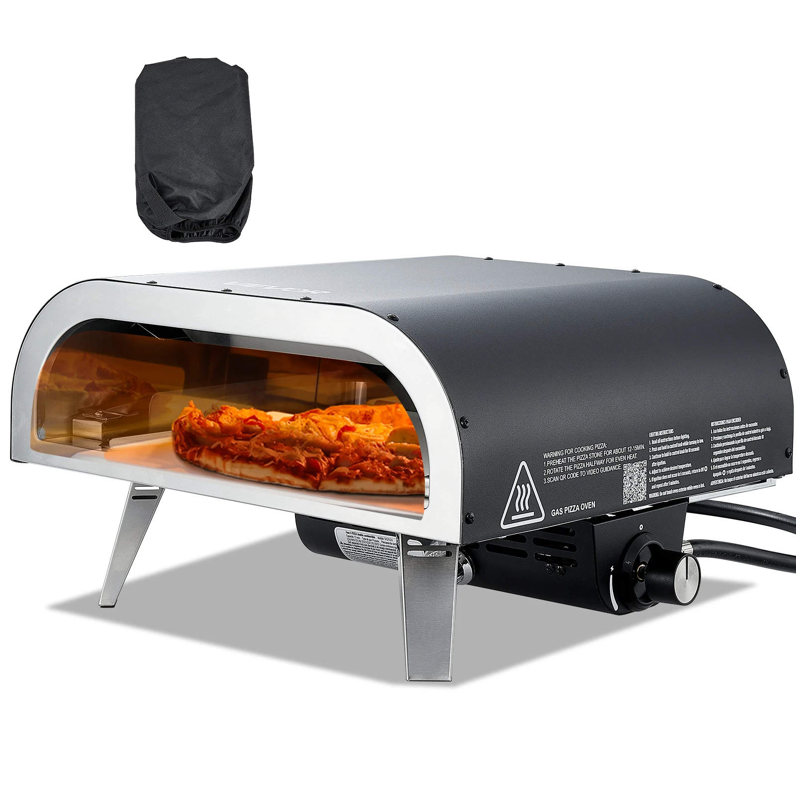 SucceBuy 12/16 Zoll Propan-Pizzaofen für den Außenbereich, tragbarer Pizzaofen mit verdicktem Pizzastein für Terrasse und Camping
