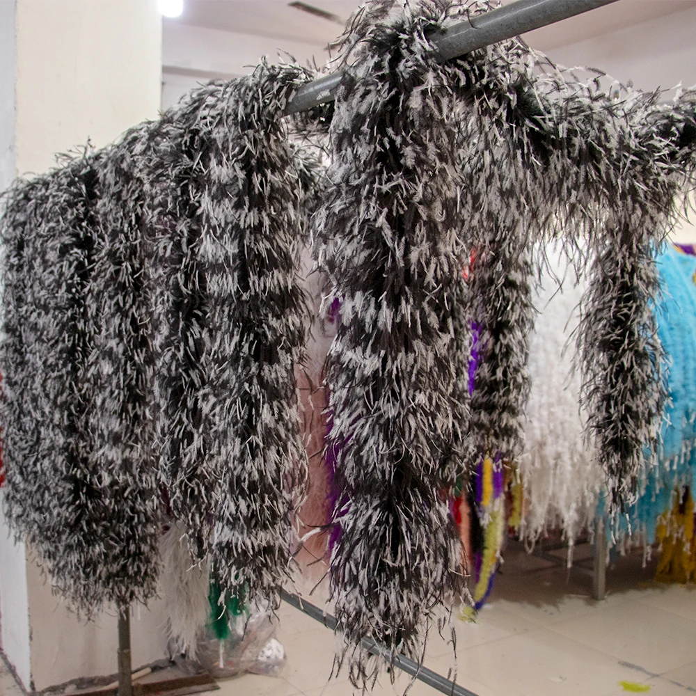 Multicolour Ostrich Feathers Boa Christmas 2Meter Shawl Black Feather for Crafts Decoration Dress Plumes Boas Trim Free Shipping