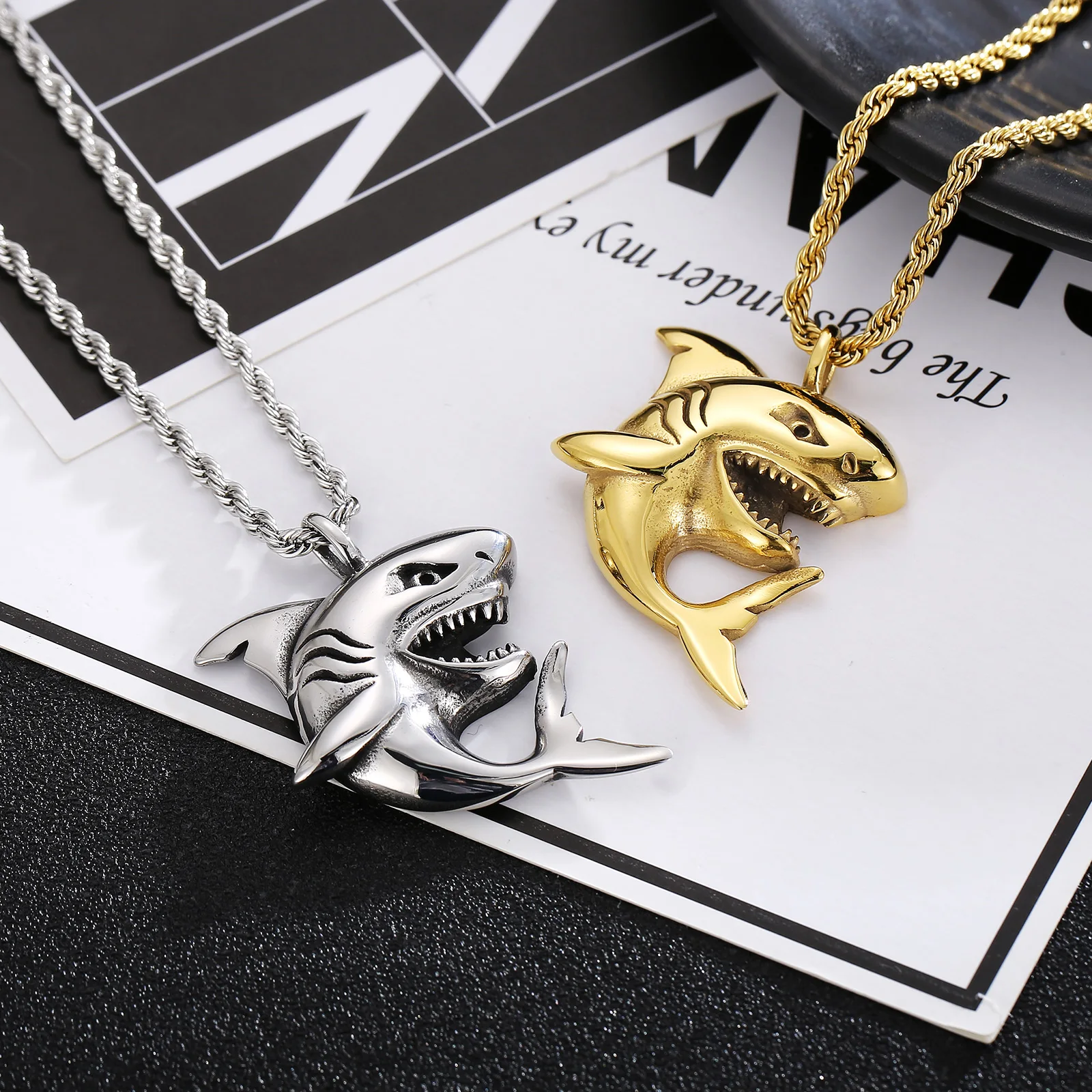 HaoYi Stainless Steel Shark Pendant Necklace For Men Fashion Vintage Punk Jewelry Accessories