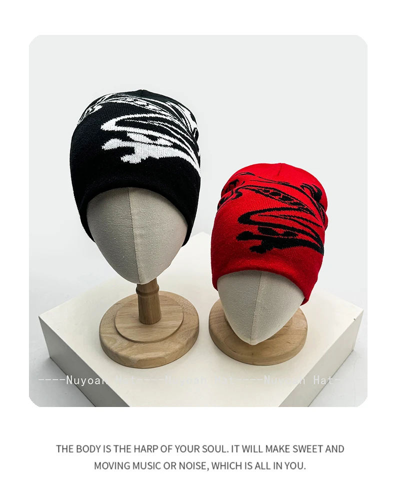 Neue Herren- und Damenmützen im Nischen-Street-Stil, Jacquard-Strickmützen mit Springfrosch-Motiv, warm, individuell, vielseitig, amerikanische Beanies, Farbblock-Design, modisch, Retro – Detail 5
