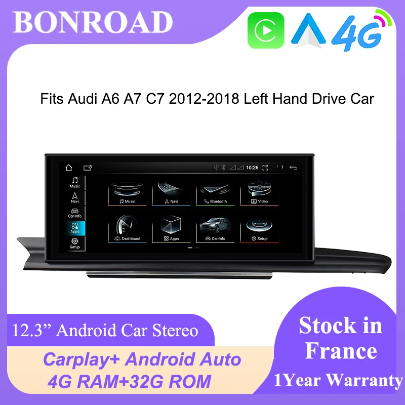 Bonroad 12.3" Android 14 Car Multimedia Stereo Radio For Audi A6 C7 A7 2012-2018 RMC HNR MHI System Carplay GPS Navigation 4G BT