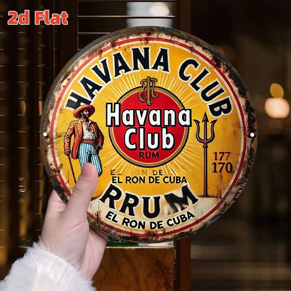 طبق الأصل من ملصق هافانا كلوب رم المسطح ثنائي الأبعاد - ديكور بار الروم الكوبي مع إل رون دي كوبا - لافتة معدنية مستديرة كبيرة - مقاومة للماء #4