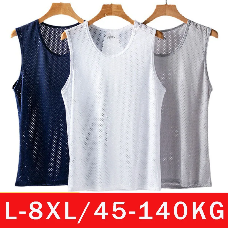 Men's Ice Silk Mesh Tank Tops Gym Lightweight Transparent Bodybuilding Sleeveless Shirt Fitness Vest Male mesh Muscle Singlets