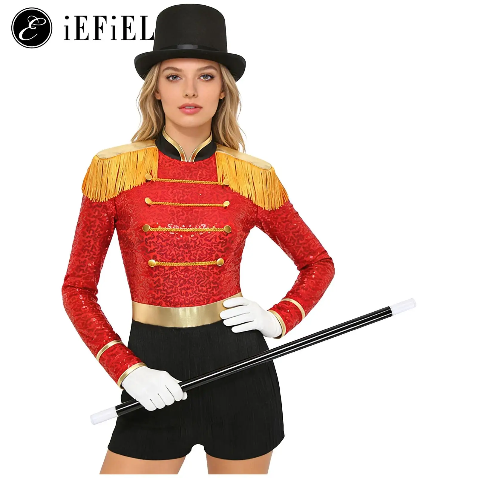 

Женский цирковой костюм манежа, платье волшебника, эполет с кисточками, многоуровневое боди с бахромой, перчатками, шляпой и палочкой, костюм на Хэллоуин