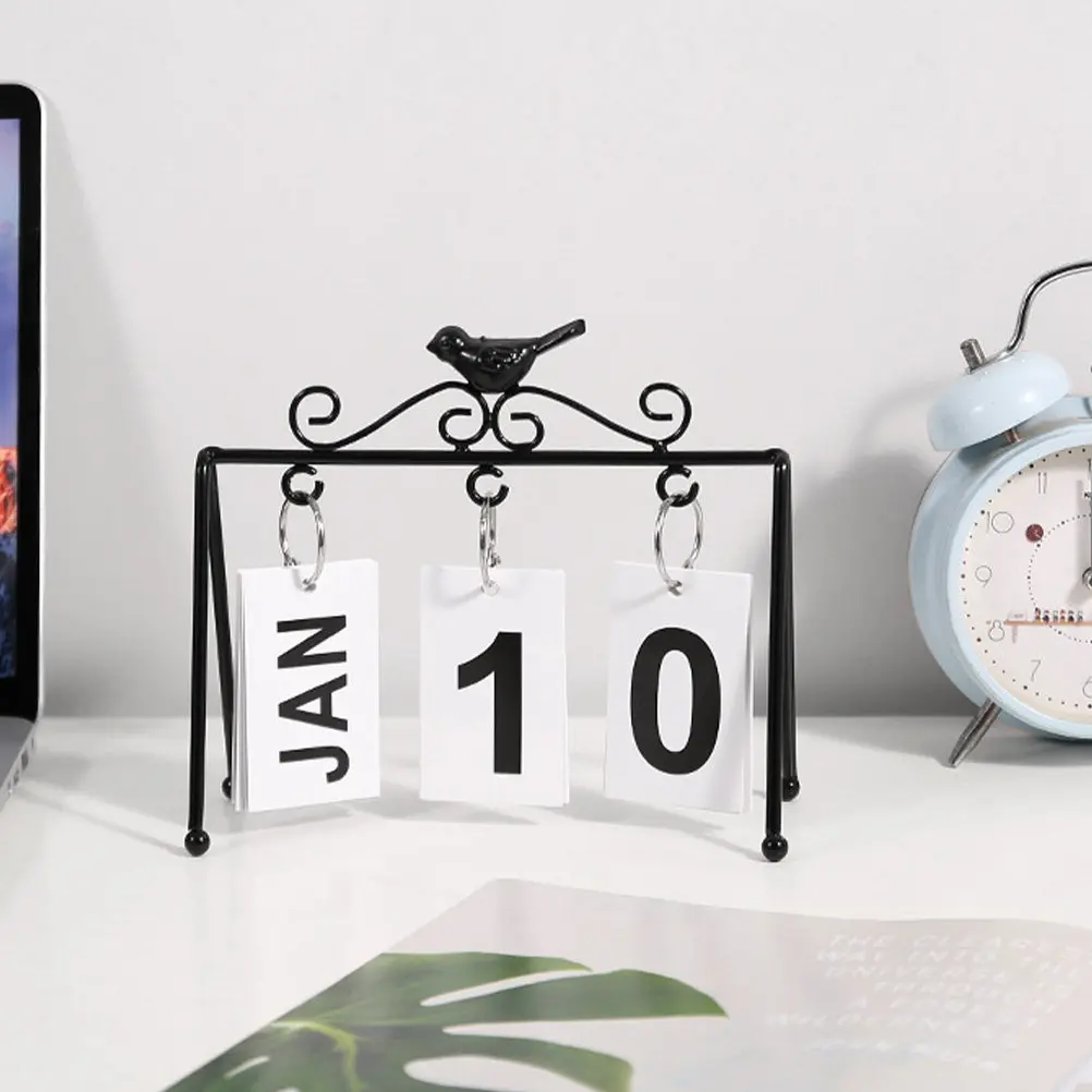 

Perpetual Desktop Calendar Rustic Metal Frame Home Office Decoration Holiday Gift Calendar Ornament Household Crafts