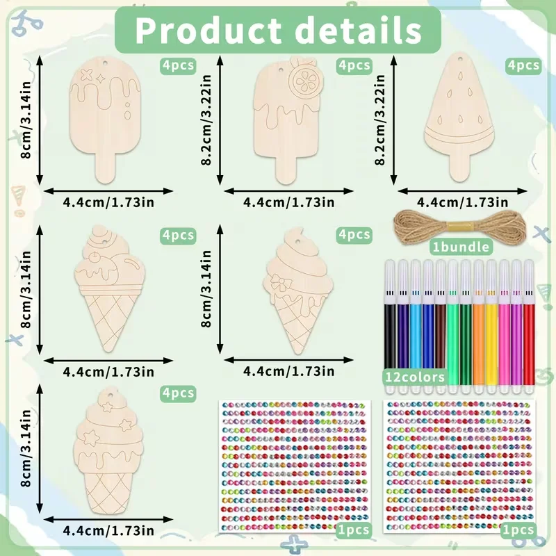 Ice Cream Craft Kit Summer Ice Cream Art DIY Handmade Hanging Decorations (with Diamond Stickers and Colored Pens) Classroom Act