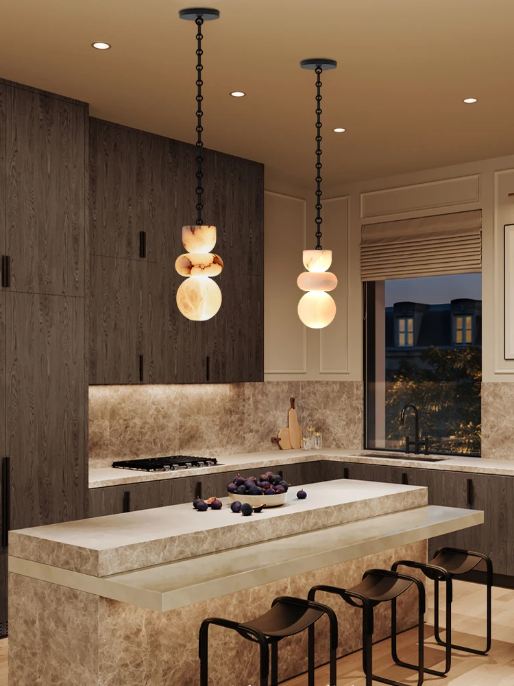 

2026 Early Spring Marble Art DIY Chain Black Hanging Lamps Pendant Light Chandelier Indoor Lighting For Foyer Dinning Room