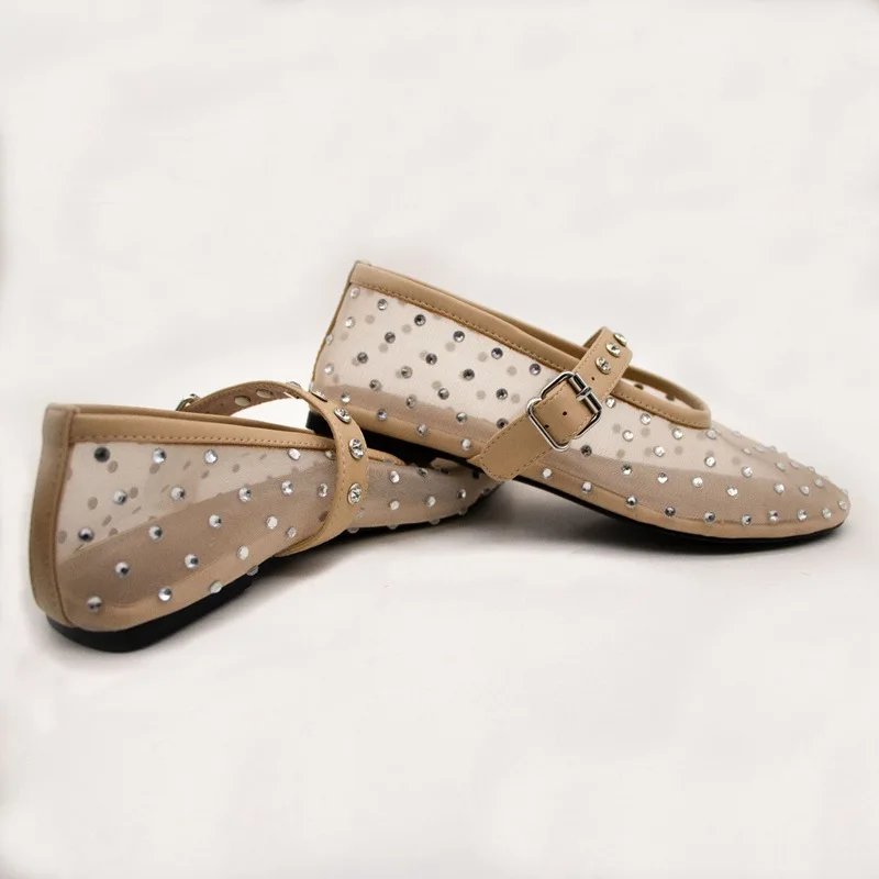 

Балетки на плоской подошве, женские сетчатые лоферы со стразами, модные туфли с пряжкой и круглым носком, туфли на плоской подошве с заклепками, удобные лоферы Мэри Джейн на мелкой подошве