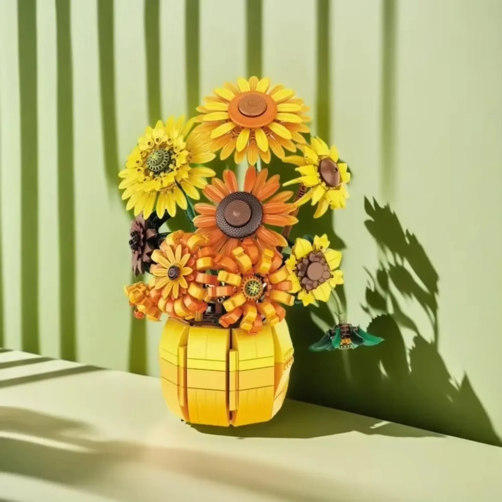 MOLD KING 1009 Uds. Juegos de construcción de flores 11002 girasoles maceta ramo plantas Kits bloques de construcción decoración del hogar/día de la madre