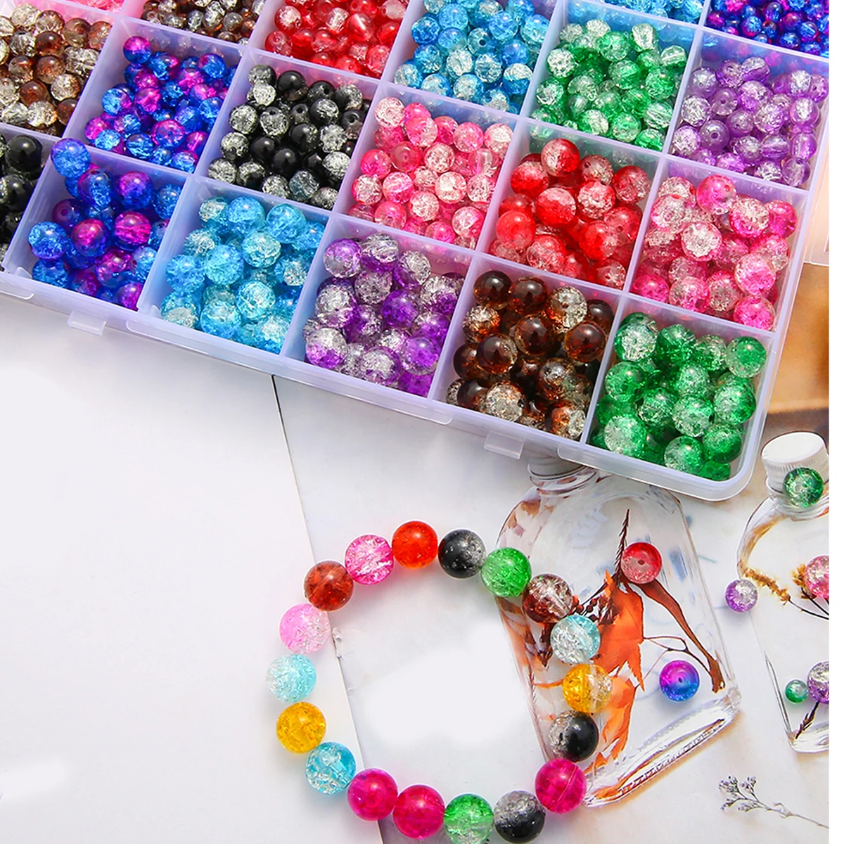 4/6/8mm 24 Grid Glass Inner Broken Bead Set Box With Unique Loose Beads, Handmade DIY Production, Jewelry Headpiece Accessory Ma