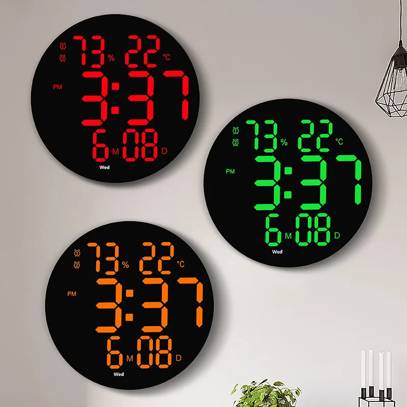 Led Digital Clock 10-inch Alarm Clock with Calendar Smart Brightness Temperature Thermometer Home Wall Led Wall Clock Watch