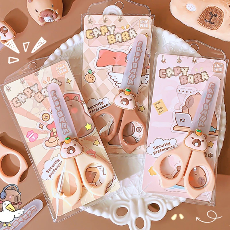 2Pcs Cartoon Capybara Children Scissors Learning Stationery Handmade Paper Cuttings Scissors Safe Paper Cuttings Scissors