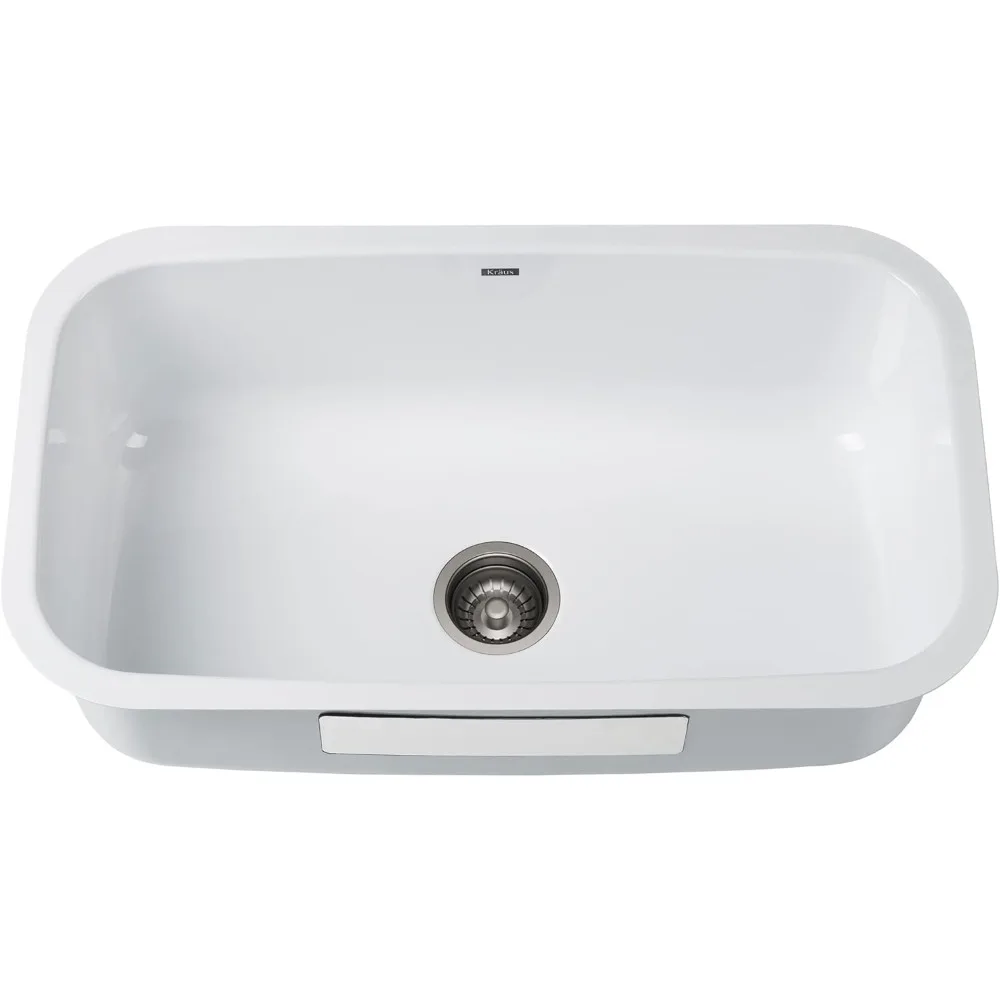 

KRAUS KEU-14WHITE Pintura 16 Gauge Undermount Single Bowl Enameled Stainless Steel Kitchen Sink, 31 1/2-inch, White