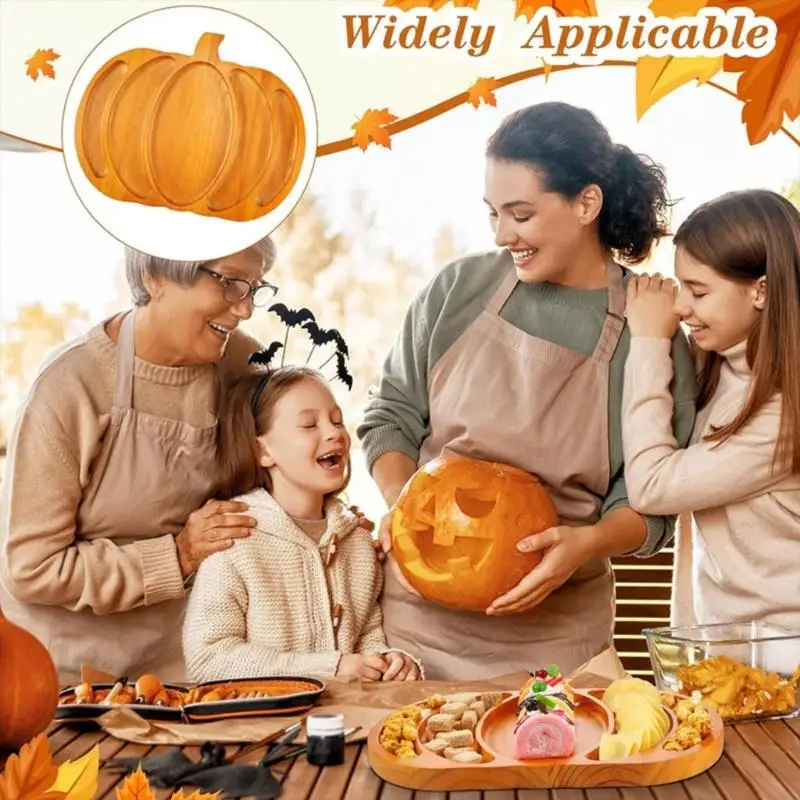 

Деревянный сервировочный поднос в форме тыквы для вечеринки в честь Хэллоуина, незаменимый прочный органайзер для пищевых для 2