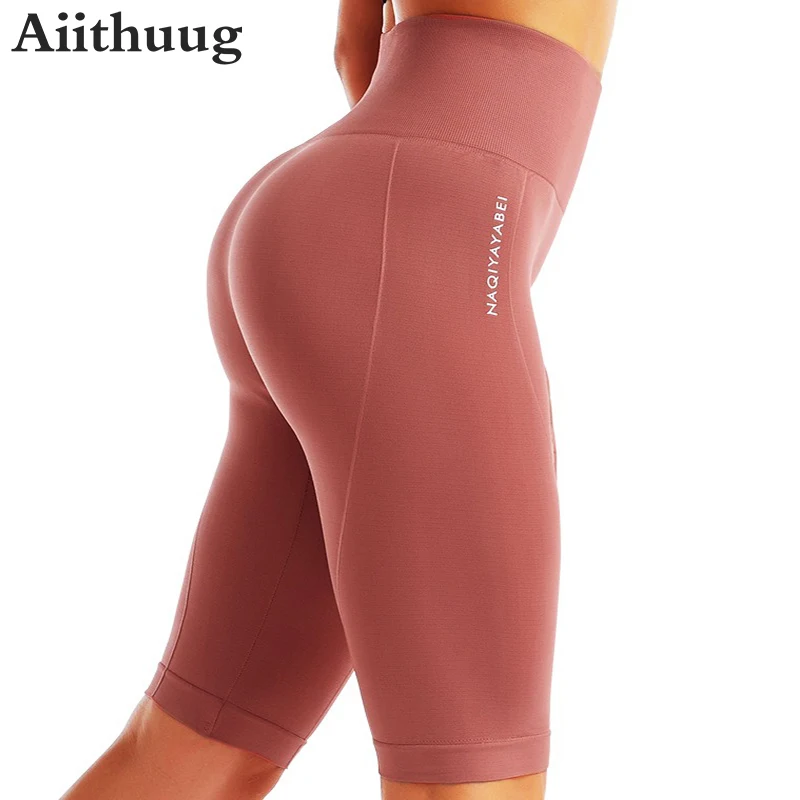 

Aiithuug Printed Yoga Leggings Women's Seamless High Widen Waistband Scrunch Butt Shorts Quick Drying Fitness Biker Gym Pilates