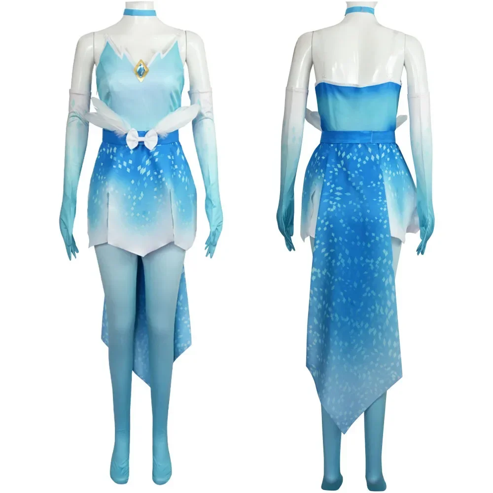 

Game Showtime Peach Princess Cosplay Costume Blue Dress Socks Gloves Belt Accessories Set Ice Peach Role Play Suit Halloween