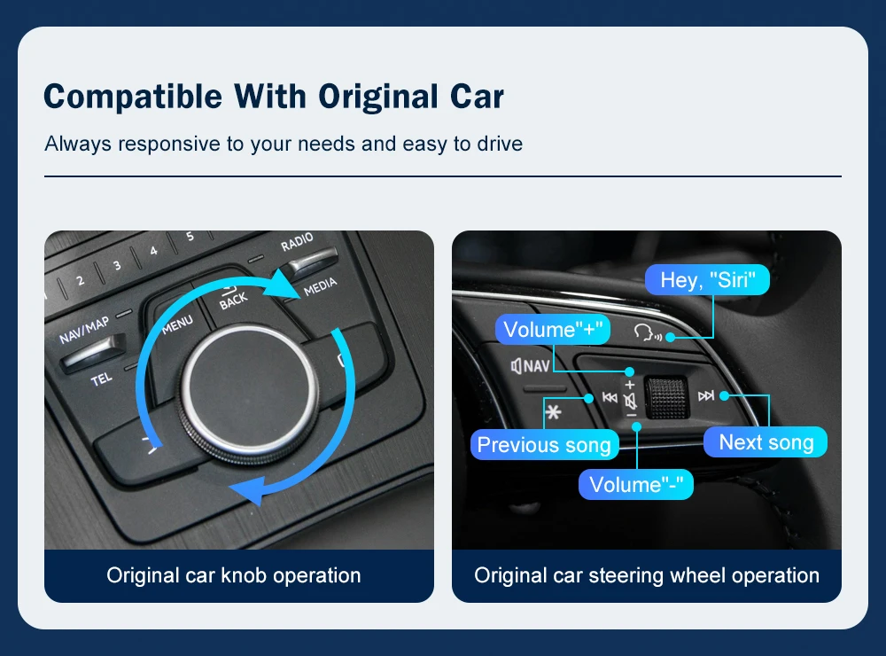 Road Top Wireless CarPlay for Audi A4 B9 A5 Q5 Q7 2016-2019, with Android Auto Interface AirPlay Mirror Link Car Play Functions