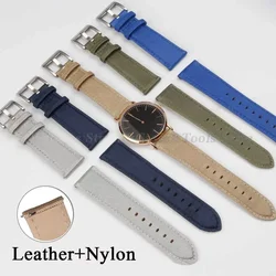 High Quality Genuine Leather+ Nylon Watch Strap for Huawei Watch GT2 Amazfit Bip Belt Canvas Quick Release Watchband 20mm 22mm