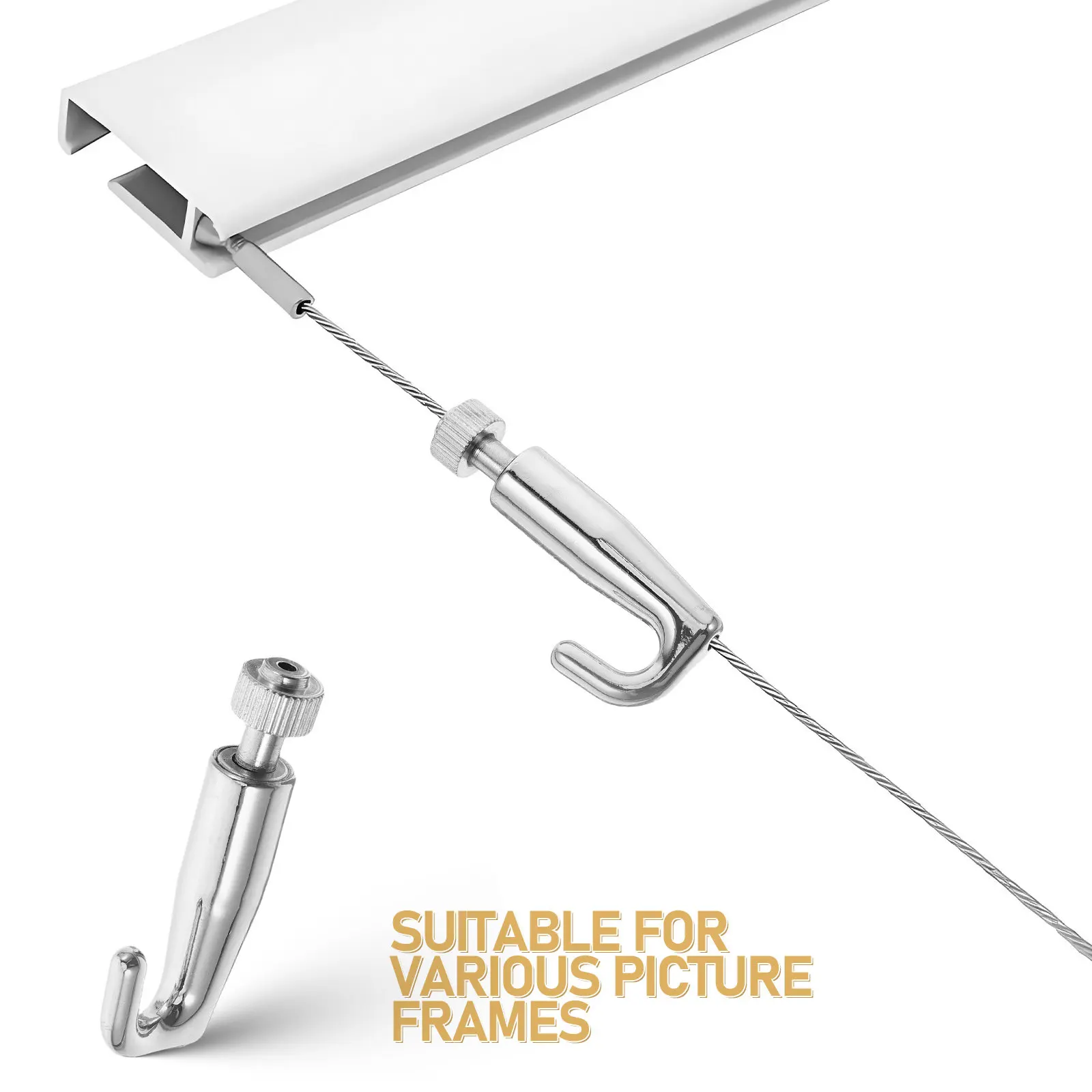 Picture Hanging System Rail Kit with Strong Steel Cables Hook Accessories for Home Office Gallery Library Canvas